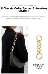 Golden metal extension chain for underarm bags featuring oval rings and round clasps