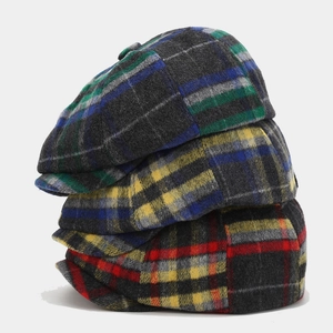 British style plaid newsboy caps in three colors made of wool felt with classic patterns