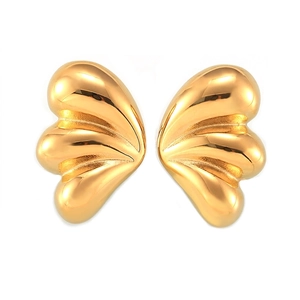 Minimalist Wing Design Stud Earrings Titanium Steel Geometric Folded Texture Elegant Accessory For Women