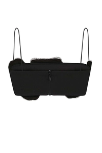 Detail of black rhinestone camisole with thin straps and a secure back zipper closure