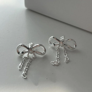 925 Sterling Silver Bow Tassel Stud Earrings Minimalist Versatile Sweet Dangle Chain Dainty Jewelry For Women