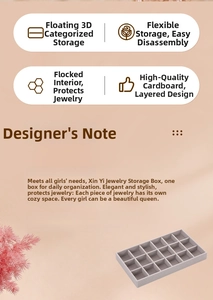 Close-up of gray 18-grid jewelry tray with soft flocking and adjustable dividers
