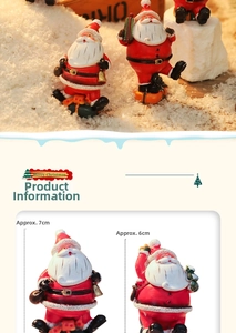 Miniature Santa Claus resin figures with height measurements of 6cm and 7cm for Xmas decor