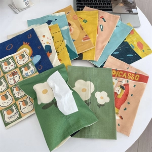 Cartoon portable car tissue holder bag with diverse artistic prints for seat back decor