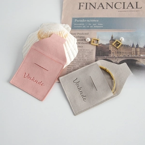 Bolsas para joyas de microfibra rosa y gris con solapa para anillos y pendientes