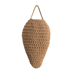 Handmade crochet strawberry honeycomb storage basket in brown woven cotton rope for home decor