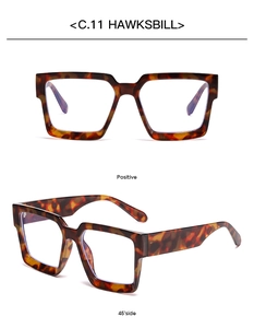 Macro detail of hawksbill square frame glasses with vintage texture and C.11 marking