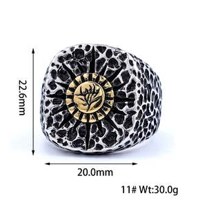 Close-up of vintage punk skull ring showing 22.6mm height and 30g weight measurements