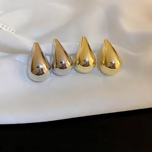 Water Drop Stud Earrings Alloy With Silver Earring Post High Polish Mirror Finish Minimalist Modern Jewelry For Women