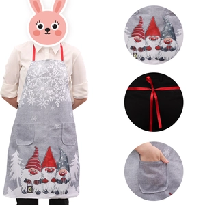 Christmas gnome linen apron with red snowflake patterns and large pockets for adult decor