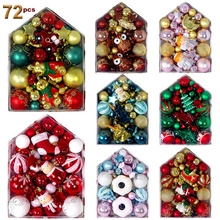 Detail of 9 assorted 72pcs Christmas ornament sets with festive shapes and colors