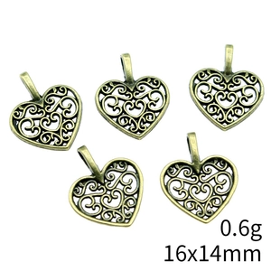 Detail showing five 16x14mm bronze hollow heart-shaped alloy charms for DIY jewelry making