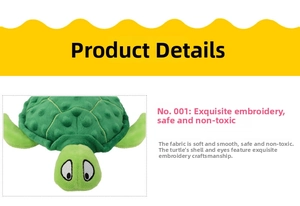Detail of plush turtle dog toy showing textured back and safe embroidered eye patterns