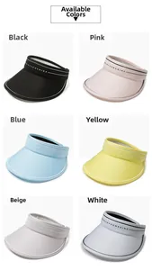 Detailed grid of six summer visor colors with Enjoy Sunshine print and contrast trim