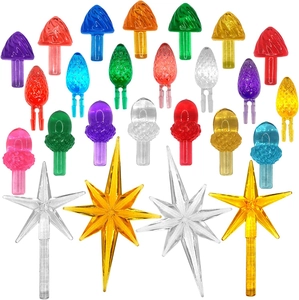 Colorful replacement bulbs and stars for ceramic Christmas trees in various shapes