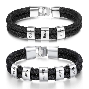 Men's Double Layer Braided Leather Rope Bracelet With Stainless Steel Alloy Beads Fashion Jewelry