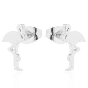 Elegant polished silver flamingo stud earrings with butterfly backs for women