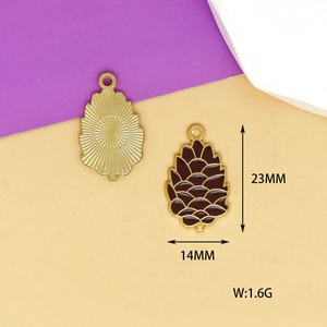 Detailed view of pine cone alloy pendant with dimensions 23mm x 14mm and 1.6g weight