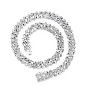Hip hop silver cuban link chain with full diamonds and box clasp on white background