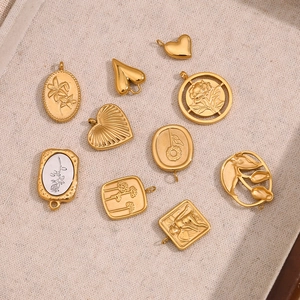 Vintage 18K gold-plated stainless steel floral pendants in heart and geometric shapes