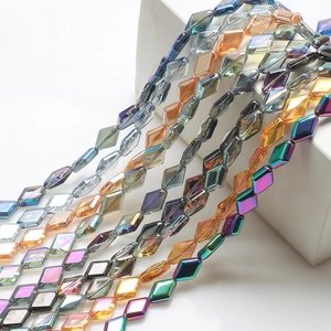Rhombus Faceted Glass Beads Double Pointed Crystal Pendants For DIY Jewelry Making Iridescent Rainbow Craft Accessories