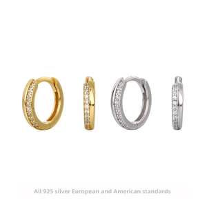 Boucles d'Oreilles Créoles en Argent Sterling 925 pour Femmes Minimaliste Zirconia Incrusté Or Argent Bijoux Exquis