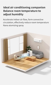 Detail view of white portable air cooler with nano atomization spray on desktop