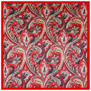 90cm bohemian paisley square silk scarf with vintage ethnic pattern and red border