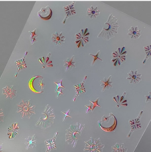 Adesivi olografici per unghie con lune e stelle ed effetto prisma 3D per manicure
