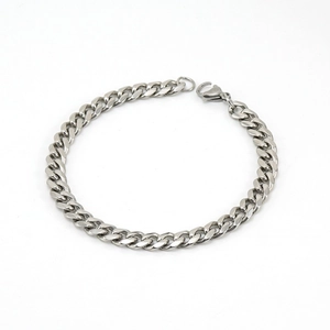 Bracelet gourmette pour homme en acier inoxydable argenté avec fermoir mousqueton