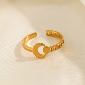 Anello regolabile in acciaio inossidabile placcato oro 18K con luna minimalista
