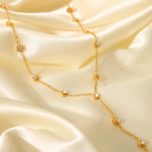 18K gold plated stainless steel Y-shaped necklace with sparkling zircon tassel accents