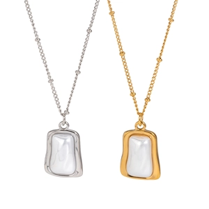 Gold and silver irregular rectangle pearl necklaces with beaded chain for women