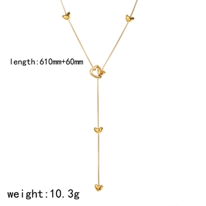 Collier en Y en or 18 carats pour femme avec pendentifs cœurs et chaîne ajustable