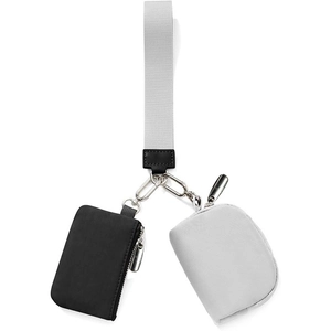 Modular wrist pouch set with grey strap, black card holder and grey round coin purse