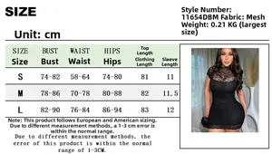 Size chart showing bust and waist measurements for lace mesh short sleeve dress set