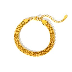 Minimalist 18K gold plated stainless steel multi-layer woven chain bracelet for women