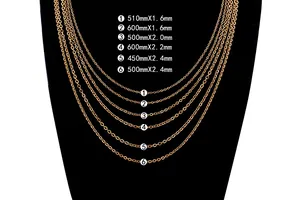 Size chart for punk chain necklaces showing various lengths from 450mm to 600mm
