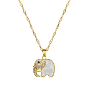 Elegant gold elephant necklace with sparkling crystals and white shell inlay pendant