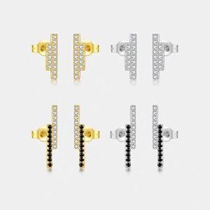 925 Sterling Silver Bar Stud Earrings For Women Minimalist Geometric Rhinestone Linear Ear Piercing Dainty Fine Jewelry