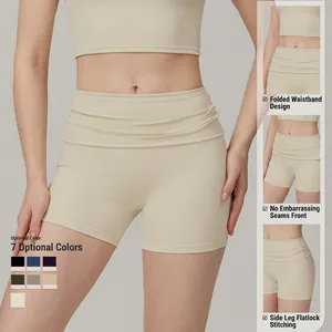 Short de yoga recyclé à taille haute avec ceinture rabattable et avant sans couture