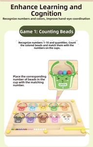 Detailed magnetic pen moving colorful beads on wooden board for counting and color sorting