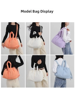 Multiple carrying styles of colorful quilted down cotton bags in six-grid layout