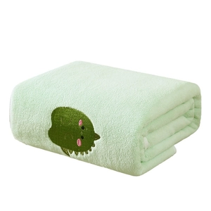Soft mint green coral fleece baby hooded towel with cute dragon embroidery detail