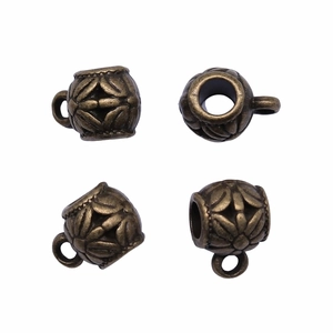 Vintage bronze hollow flower beads with side loops for DIY jewelry making and crafts