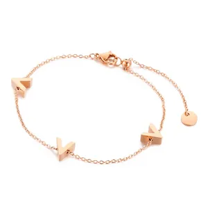 Minimalist Letter V Pendant Bracelet Stainless Steel Dainty Link Chain Adjustable Jewelry Women Elegant Daily Wear