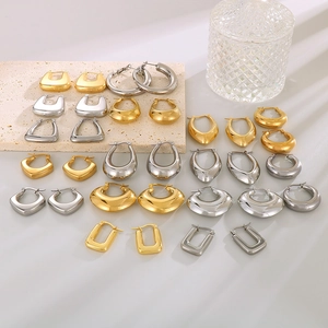 316L Stainless Steel Chunky Hoop Earrings For Women Geometric Hollow U-Shape Water Drop Polished Retro Jewelry