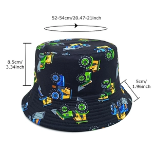 Chapeau bob enfant noir avec imprimé pelleteuse et détails de taille