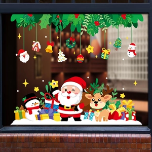 Christmas window static stickers set with Santa Claus, reindeer, and snowman decorations