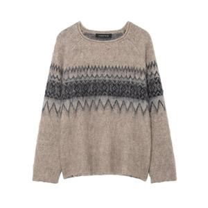 Women Crew Neck Pullover Sweater Knit Fair Isle Geometric Pattern Long Sleeve Mohair Texture Warm Tops